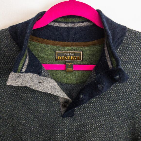 Men’s Wool Henley Sweater LT Blue Stretch Soft Casual Layering | Jos. A. Bank - Picture 4 of 9